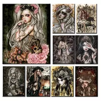 Вампир Готическая Алмазная мозаика для девочек 5D DIY Алмазная вышивка Темная женщина Книги по искусству Наборы для вышивки крестом Кристалл Полная дрель Ремесла Декор Full Round 20x30CM