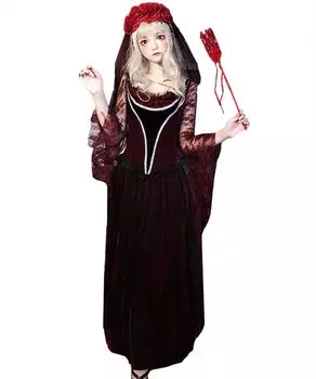Vampire Halloween Cosplay Bride Zombie Costume Rose Red Veil Set [milky time] красный