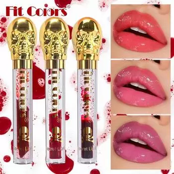 Вампирская глазурь для губ Хэллоуин Череп Зеркало Увлажняющее масло для губ Блеск для губ Жидкая помада 01#