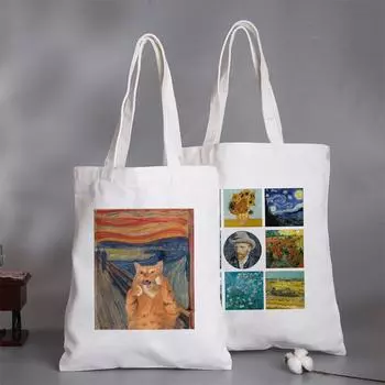 Ван Гог Художественная картина маслом Графическая женская сумка для покупок Большая холщовая сумка на плечо Harajuku Модная женская сумка-тоут 24*26cm