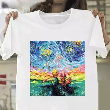 Ван Гог Маленький принц Искусство масляной живописи Модные женские футболки Одежда в стиле Харадзюку Летние футболки с коротким рукавом Повседневные топы с круглым вырезом XXL