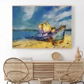Ван Гог, морской пляж, деревянная лодка, небо, скандинавские настенные художественные постеры и принты, холст, картина маслом, стильные картинки для декора гостиной 21*30cm