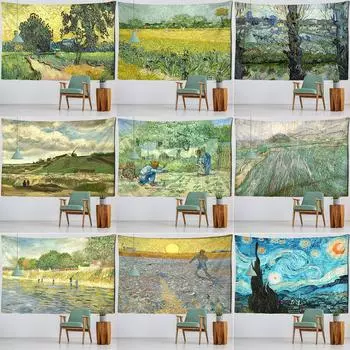 Ван Гог Звездная ночь поле пейзаж печать узор гобелен дома гостиная украшение стены фон подвесная ткань 100x75cm