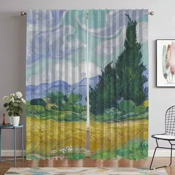 Van Gogh Blackout Curtain for Room 2 Panel Home Interior Curtains for Camera Halloween Decoration Shades Partition Living Child W50xH70cmx2pcs-CL