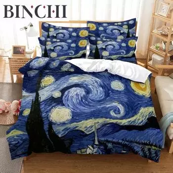 Van Gogh Duvet Cover Oil Painting Style Starry Sky Night Bedding Set Microfiber Comforter Cover Gifts For Girls Boys Teen Decor EU single(135x200cm)