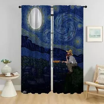 Van Gogh Elegant Room Curtains for Living Room Kitchen Curtains 2 Pieces Blackout Curtain Shades Tulle for Bedroom Partition W50xH70cmx2pcs-CL