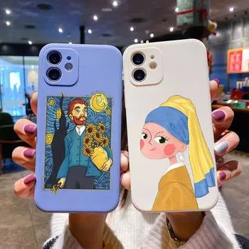 Van Gogh Starry Art Aesthetic Square Liquid Silicone Phone Case For iPhone 14 11 12 13 Pro Max Mini X XS XR 7 8 Plus SE2 Cover iPhone 11