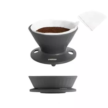 Vandroop Coffee Dripper Складная портативная ручная кофеварка для кофе Удобная для переноски Многоразовая силиконовая (На 2-3 чашки) (Серый)