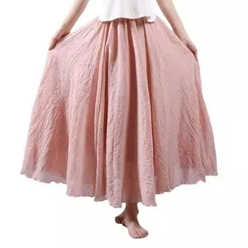 VANGULL брендовая женская летняя юбка из хлопка и льна, однотонная свободная большая распашная юбка, плиссированная юбка трапециевидной формы 75CM белый