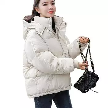 VANGULL брендовая женская парка с капюшоном, зимняя свободная хлопковая куртка, женская теплая стеганая куртка на молнии с длинными рукавами, женское пальто S белый