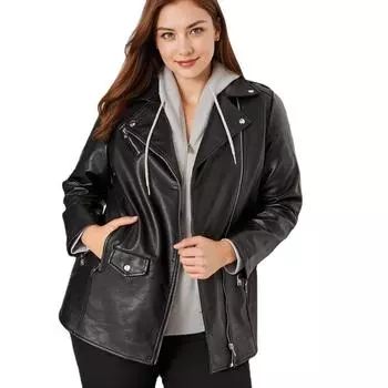 VANGULL брендовая женская весенне-осенняя кожаная куртка большого размера с воротником с лацканами 0XL чёрный