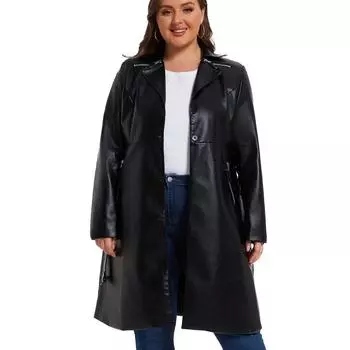 Женская однотонная кожаная куртка с отложным воротником и поясом, бренд VANGULL, весна-осень S чёрный