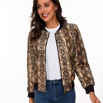 VANGULL брендовая змеиная кожа с принтом на молнии, женские куртки, весенняя повседневная бейсбольная куртка с длинными рукавами