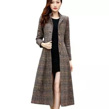 VANGULL брендовое женское шерстяное пальто, классические длинные пальто, куртки, Тренч, осенне-зимняя клетчатая верхняя одежда M коричневый