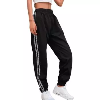 VANGULL брендовые спортивные штаны с буквенными буквами, женские весенние эластичные уличные брюки-карго с высокой талией, шаровары для бега S чёрный