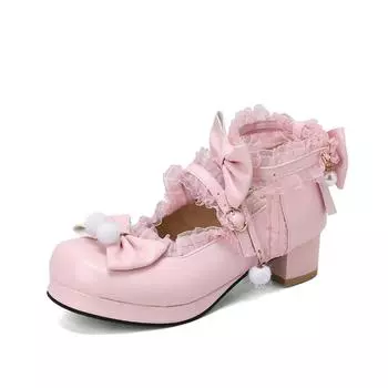 VANGULL брендовые весенние женские туфли-лодочки размера плюс 22-26,5 см, с жемчужной сеткой, бантом и пряжкой на щиколотке, туфли Лолиты, милые туфли Мэри Джейн 34 чёрный