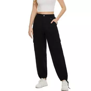 VANGULL брендовые женские черные брюки-карго со средней талией, уличная одежда, весенние свободные брюки с карманами большого размера S чёрный