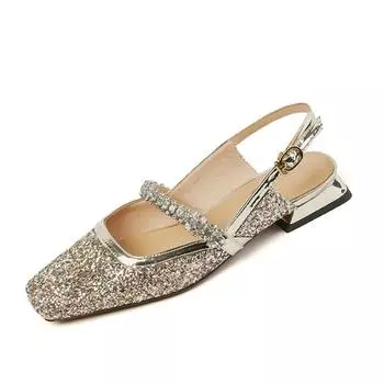 VANGULL Брендовые женские сандалии из натуральной кожи 22-25 см, блестящий материал + свиная кожа + овчина, туфли Мэри Джейн с квадратным носком и ромбовидной пряжкой 34 чёрный