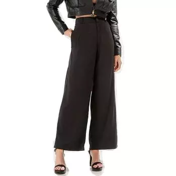 VANGULL Брендовые женские весенне-летние черные эластичные широкие брюки с высокой талией, женские однотонные свободные офисные брюки с карманами S чёрный