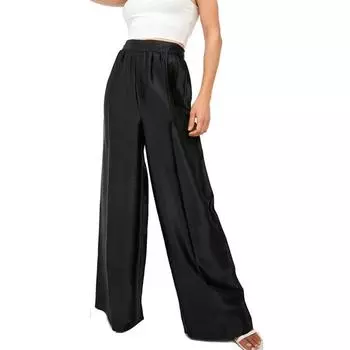 VANGULL Брендовые женские весенне-летние черные эластичные широкие брюки с высокой талией, однотонные свободные атласные брюки с карманами S чёрный