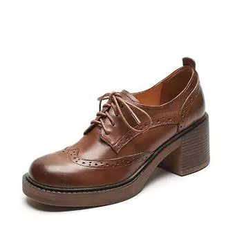 VANGULL/брендовые женские весенне-осенние туфли-лодочки из натуральной кожи, лоферы из воловьей и свиной кожи, винтажные туфли-броги на шнуровке 34 чёрный