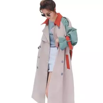 VANGULL брендовый женский лоскутный длинный плащ, повседневное двубортное свободное женское пальто с поясом, женская верхняя одежда
