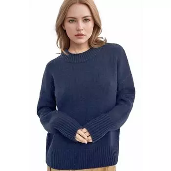 VANGULL брендовый женский весенне-осенний свободный повседневный однотонный пуловер с круглым вырезом, свитер S темно-синий