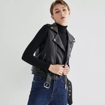 VANGULL брендовый женский жилет из искусственной кожи, мотоциклетный жилет, пальто высокого качества, жилеты без рукавов, топы больших размеров M чёрный