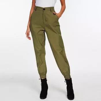 VANGULL Весенние эластичные свободные женские брюки с высокой талией, женские брюки Pantsargo, повседневные брюки для бега, черные M чёрный