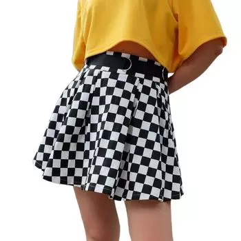 Vangull женская клетчатая юбка с высокой талией, уличная одежда, хлопковые юбки в клетку, короткие мини-юбки для танцев L чёрный