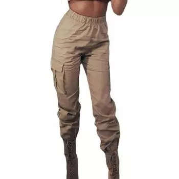 VANGULL женские эластичные брюки с высокой талией, весенне-осенние свободные брюки-карго, повседневные спортивные штаны S хаки