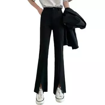 VANGULL женские весенне-летние драпированные хлопковые повседневные брюки с высокой талией и разрезами, расклешенные брюки S чёрный
