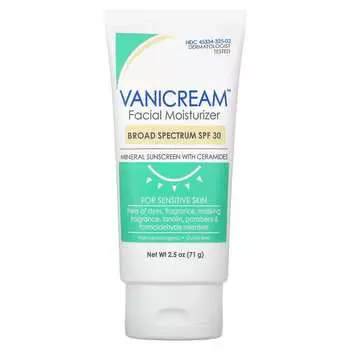 Vanicream, увлажняющий крем для лица, минеральный солнцезащитный крем с керамидами, для чувствительной кожи, SPF 30, 2,5 унции (71 г)