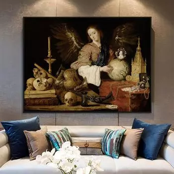 Vanitas by Pereda Ретро Картина Печать на холсте Настенный художественный постер Череп Ангел Женщина Картина для подарка Гостиная Домашний декор Cuadros 21x30cm No Framed