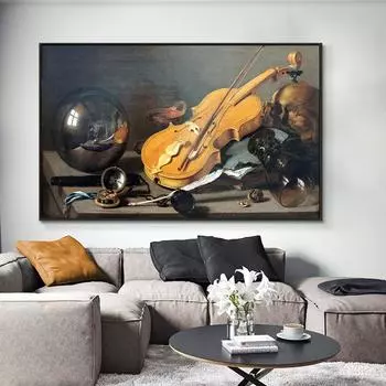 Vanitas натюрморт картина холст печать ретро настенный художественный постер музыкальный инструмент картина для гостиной домашний декор Cuadros 21x30cm No Framed
