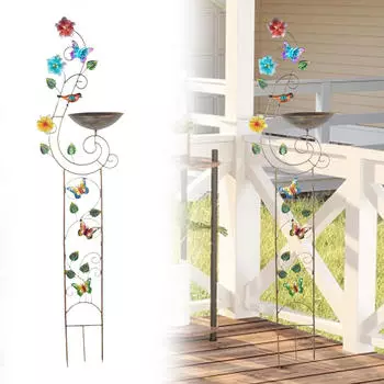 Ванна для птиц с садовой решеткой, кормушкой, чашей, опорой для вьющихся цветов и лиан Butterfly