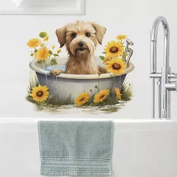 Ванна для щенков, ванная комната, домашний фон, ландшафтный дизайн, настенная наклейка 39*35CM/fun-f69