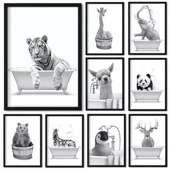 Ванна животное слон тигр жираф искусство украшения дома стены холст плакат ванная комната диван комната 21cm30cm NoFrame