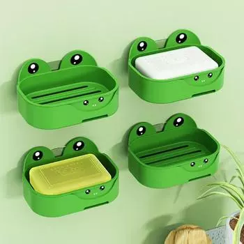 Ванная комната без сверления настенная милая мультяшная бытовая лягушка мыльница креативная чистка и слив мыла стойка для хранения зелёный