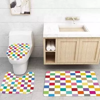 Ванная комната Цветной клетчатый комплект занавесок для душа Водонепроницаемый Быстросохнущий Устойчивый к плесени Простая в установке Современная геометрическая занавеска для душа 1 Set