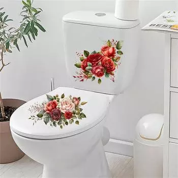 Ванная комната Туалет Наклейка Роза Цветок Наклейки на стену DIY Туалет Уборная ПВХ Плакаты Домашний шкаф Холодильник Украшения Наклейка