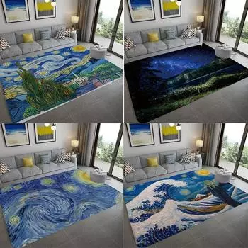Ванная комната Ван Гог искусство абстрактная большая волна звездное небо ночная сцена спальня напольный коврик современная гостиная диван ковер впитывающий ковер 40x60cm