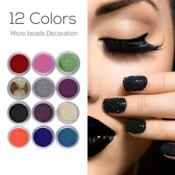 VANREESA 12 цветов, микро-блестящие бусины для ногтей, украшения, мини-микро стразы, аксессуары для маникюра «сделай сам», декор для ногтей 12 colors