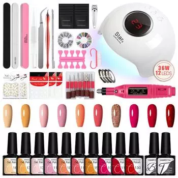 VANREESA 72 Вт светодиодная лампа для ногтей 8 мл гель-лак для ногтей набор лаков для ногтей маникюрная машина TopBase Coat набор инструментов для дизайна ногтей для дизайна ногтей