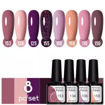 VANREESA 8 шт. УФ-светодиодный гель-лак для ногтей 8 мл замачиваемый гель-лак УФ-светодиодный дизайн ногтей цвета лака для ногтей и инструменты