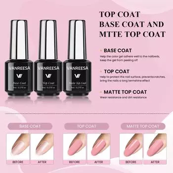 Базовое покрытие VANREESA, глянцевое и матовое верхнее покрытие и набор гель-лаков для ногтей с прозрачным УФ-гель-лаком Soak-Off, праймером для ногтей и гелем для ногтей base coat