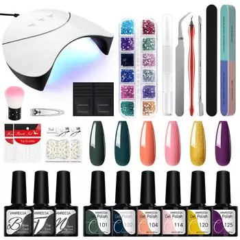 VANREESA Набор гель-лаков для ногтей с 6 цветами, набор гелей для полуперманентных ногтей, 36 Вт, лампа для сушки ногтей, набор инструментов для дизайна ногтей SET 1