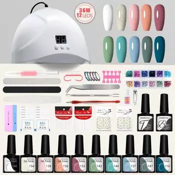 VANREESA Набор из 10 гелевых лаков для ногтей с лампой для сушки ногтей Soak Off UV LED Semi Permanent Nails Gels Kit Lacture Nail Art Design Tools Manicure Kit SET 9