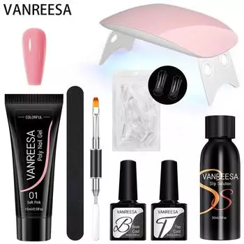 VANREESA Poly Extension Gel Маникюрный набор Набор лаков для ногтей Дизайн ногтей УФ-светодиодная лампа Инструменты для быстрого наращивания ногтей для наращивания ногтей