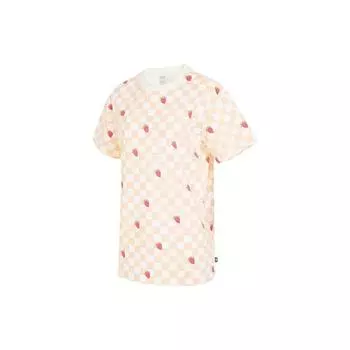 Vans Checkerboard Strawberry Print Pullover Celebrity Neck Short Sleeve T Shirt Women T Shirts Beige VN00091QC1F S